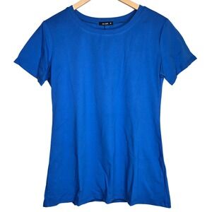 MANGDIUP Women's Blue Crew Neck Short Sleeve T Shirt Top XL Cotton Spandex
